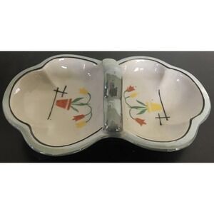 Vintage 2 Sided Trinket Dish With Handle, Flower Pot With Tulips - Japan